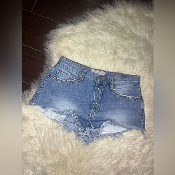 Free People distressed button fly denim shorts sz 27 - Picture 2 of 7